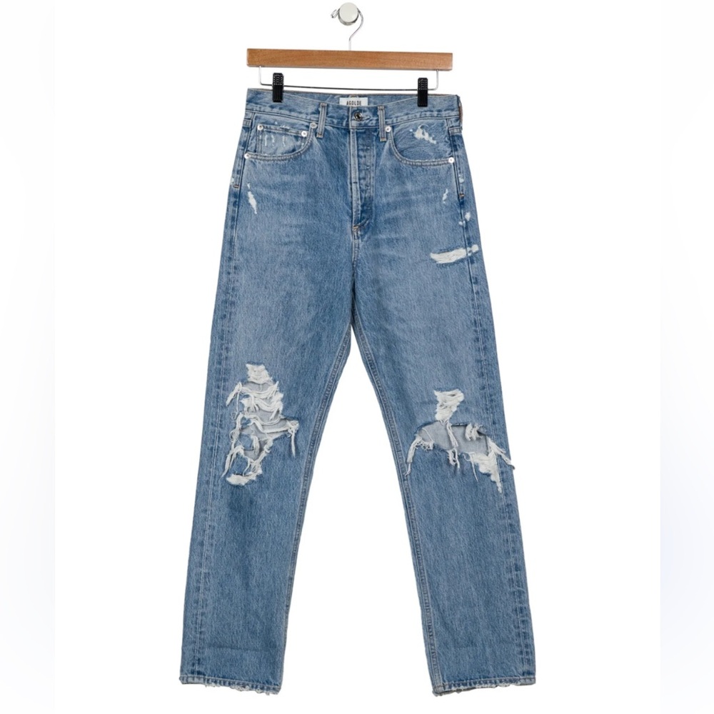 Agolde Blue Distressed 90’s Fit Mid-Rise Loose Fit Jeans